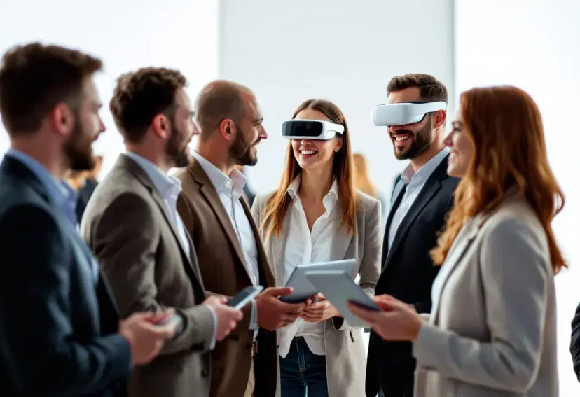 Business people using VR headsets